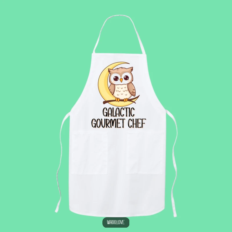 Funny Moon Owl Apron: Happy Perched Owl Celestial Bib, Great Kitchen Gift