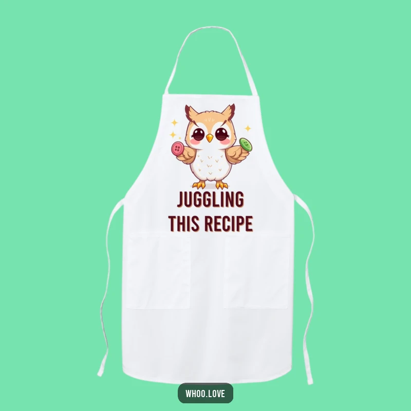 Funny Playful Owl Apron: Juggling Buttons, For Kitchen Fun & Gifts