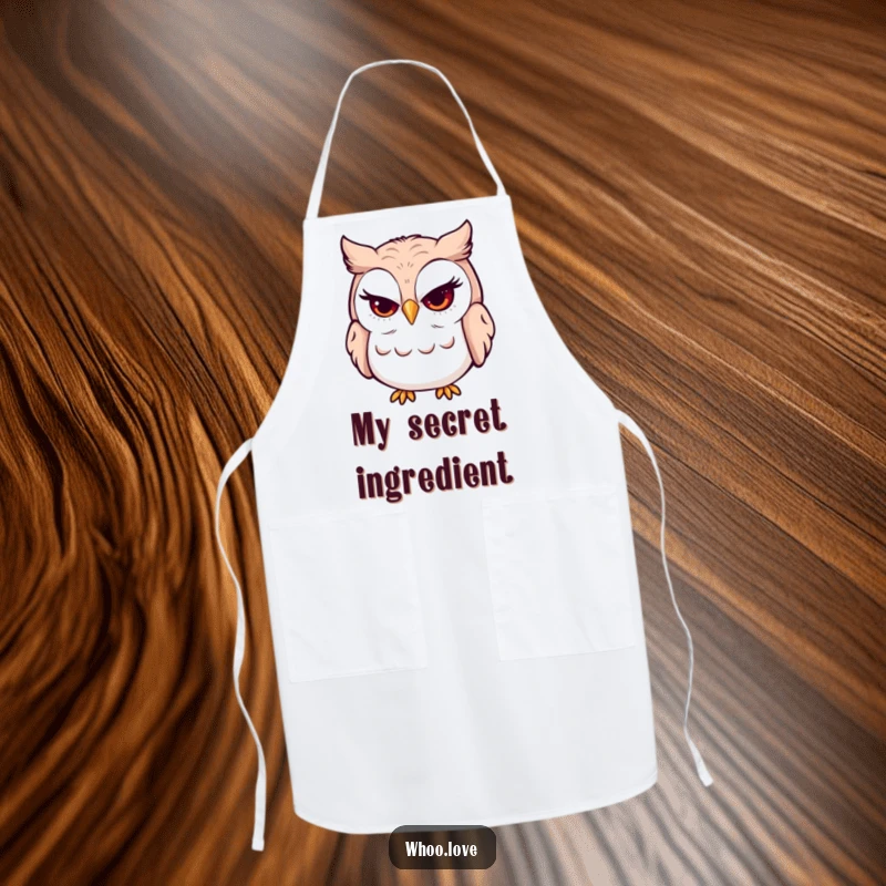 Funny winking owl apron with a mischievous grin. A humorous and protective garment for kitchen activities.