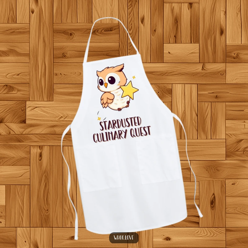 Funny apron featuring a playful owl chasing a sparkling star, perfect for adding whimsical fun and kitchen protection.