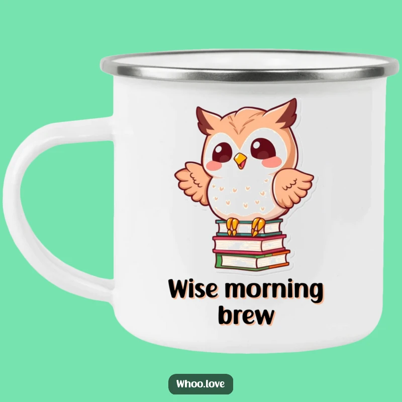 Funny Kawaii Owl Balancing Books Camping Mug: Adventure & Laughs