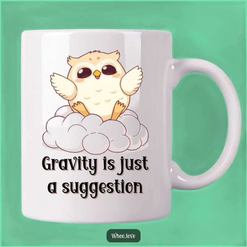 Funny Chubby Owl Tumbling Clouds Mug: Adorable & Hilarious Gift for Bird Lovers
