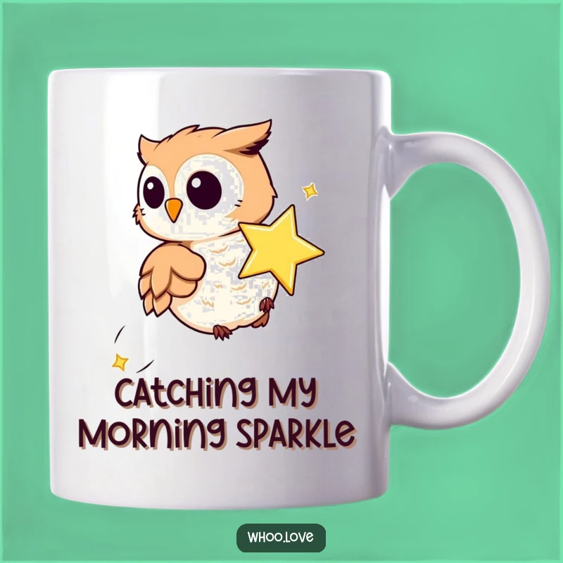 Funny Playful Owl Star Chase Mug: Magical & Whimsical Gift for Dreamers