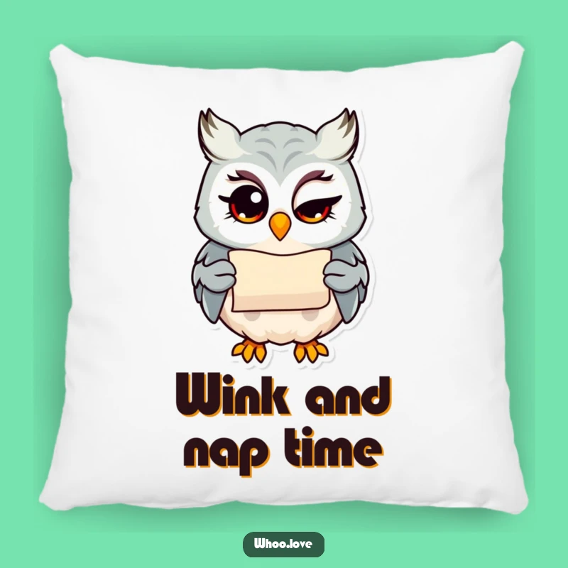 Funny Winking Owl Pillow: Secret Scroll Cushion