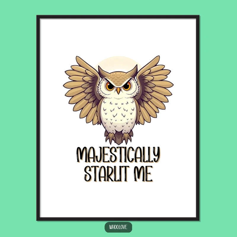 Funny Majestic Owl Digital Art: Starry Night Character Print