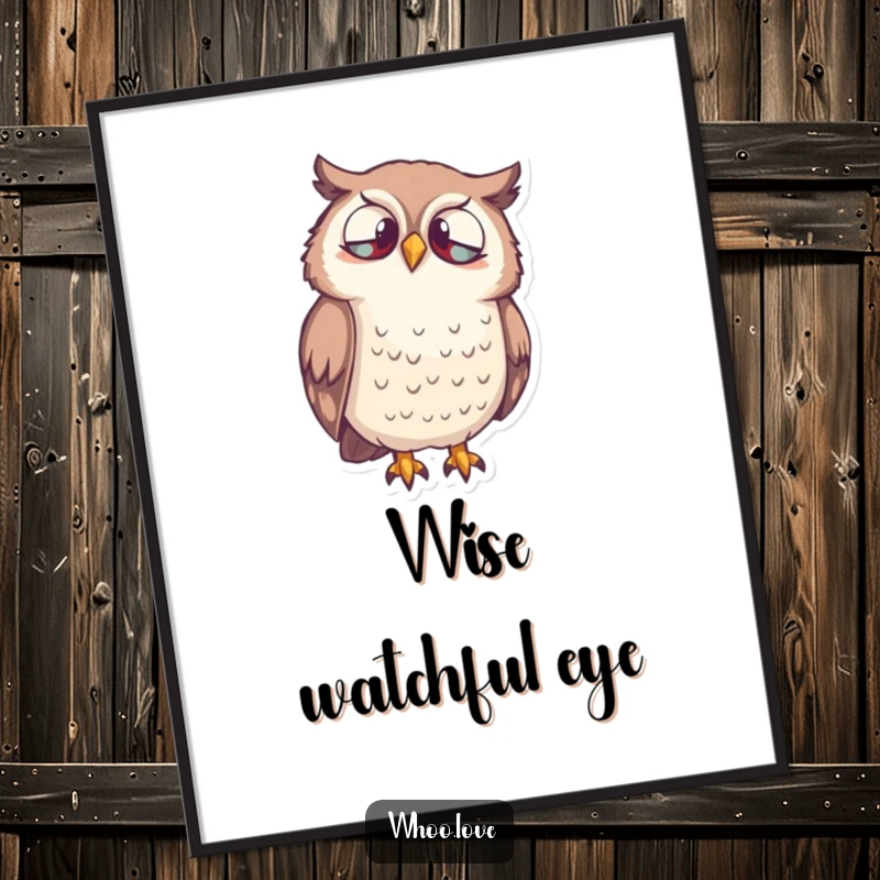 Funny Owl Curiosity Digital Art Print of a wise owl character looking down inquisitively, perfect for immediate thoughtful decor.