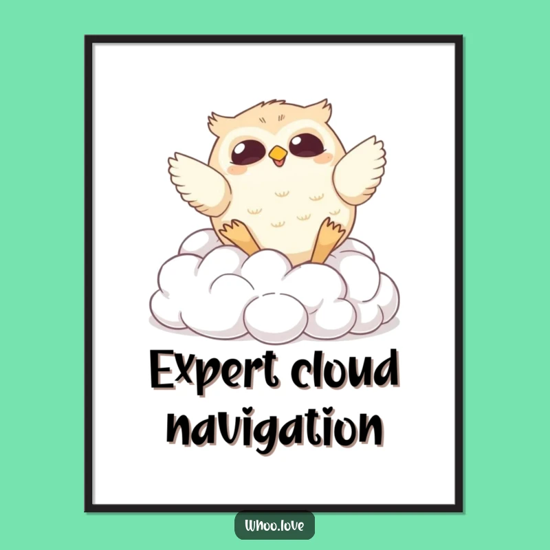 Funny Chubby Owl Tumbling Down Clouds Poster: Whimsical Wall Art for Giggle Lovers