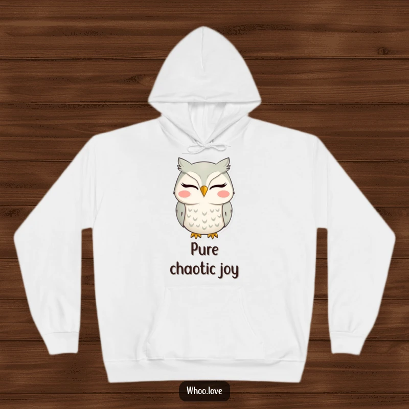 Funny hoodie with a smiling owl, displaying a wide, silly grin for ultimate comfort and cheer.