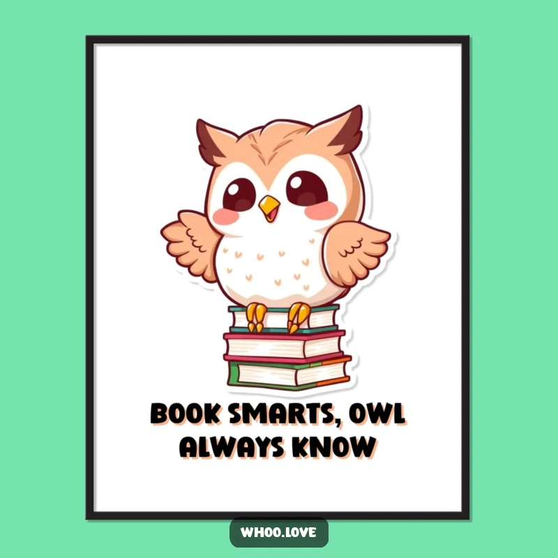 Funny Free Printable Kawaii Owl Wall Art: Balancing Books Downloadable Art Gift