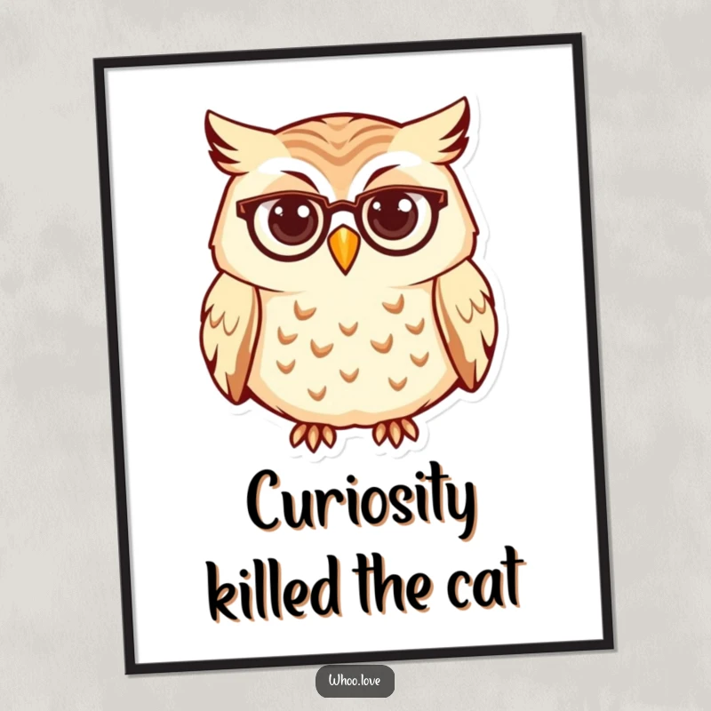 Funny Free Printable Wall Art depicting a curious owl with tiny spectacles, radiating intelligence and a playful spirit.