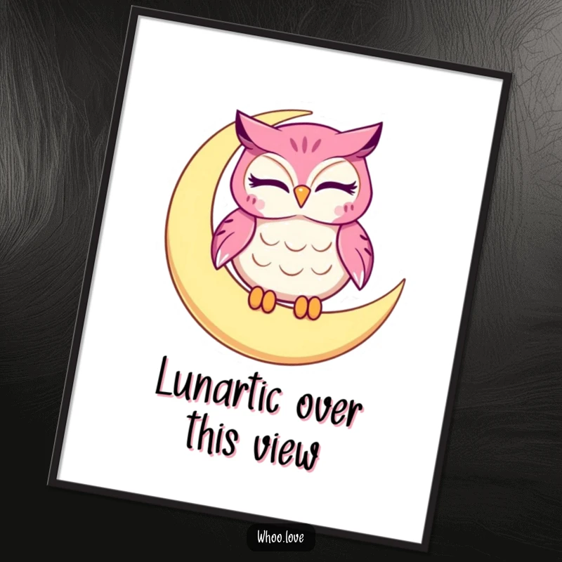 Funny Free Printable Wall Art featuring a winking owl on a moon, adding a touch of humor and charm to any wall.