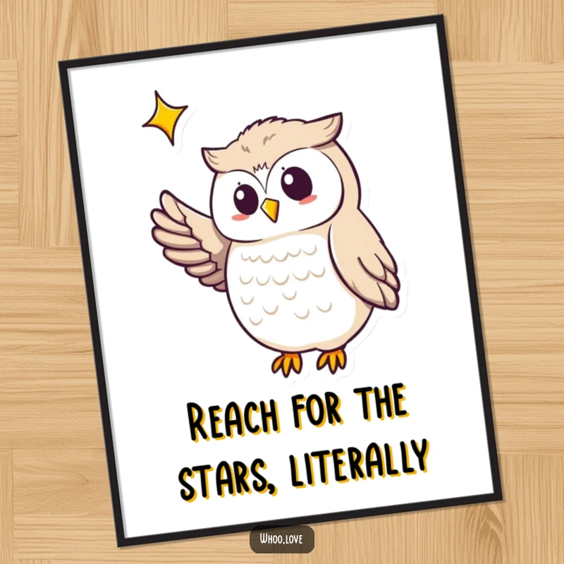 Funny Free Printable Wall Art: A wise owl with outstretched wing points to a twinkling star, inspiring dreams.