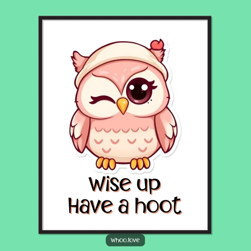 Funny Free Printable Kawaii Owl Wall Art: Winking Hat Owl Downloadable Art Gift
