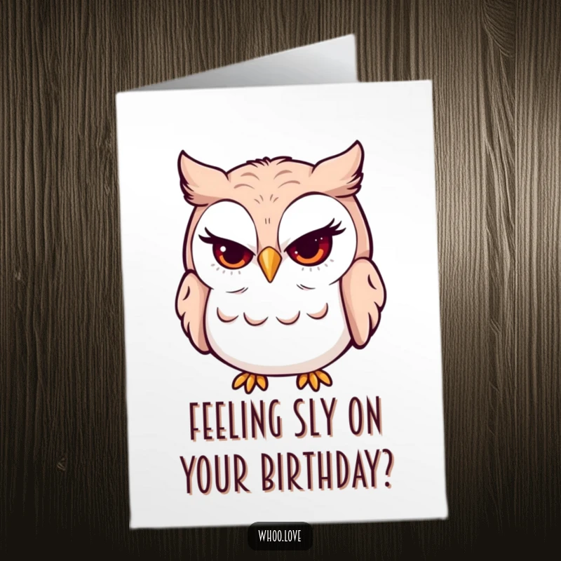 Funny Free Printable Birthday Card with a winking owl character sporting a cheeky, mischievous grin