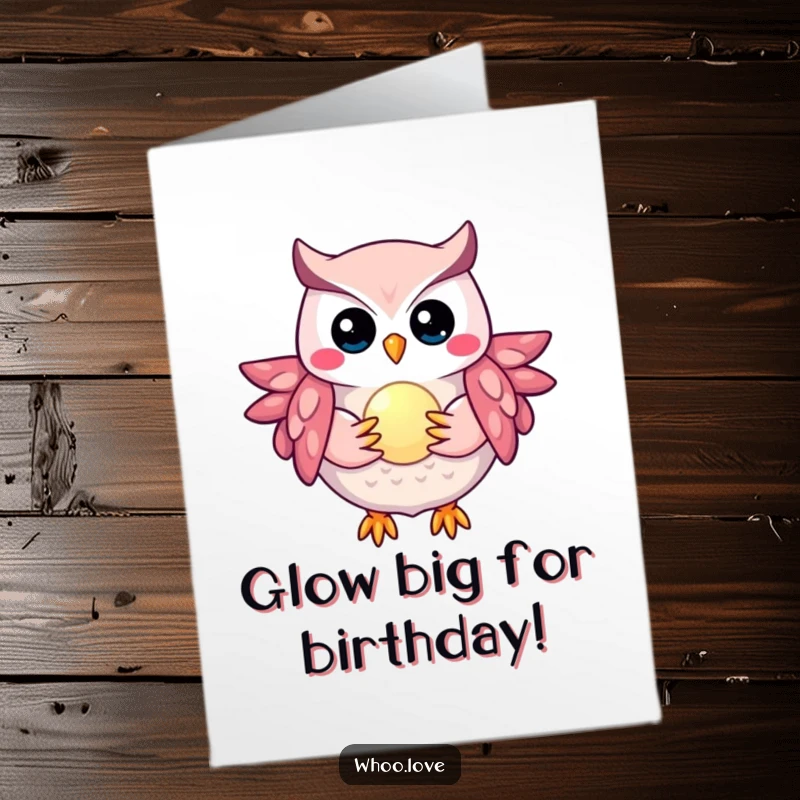 Funny Free Printable Birthday Card featuring a magical owl holding a small, glowing orb, bestowing wishes and light.