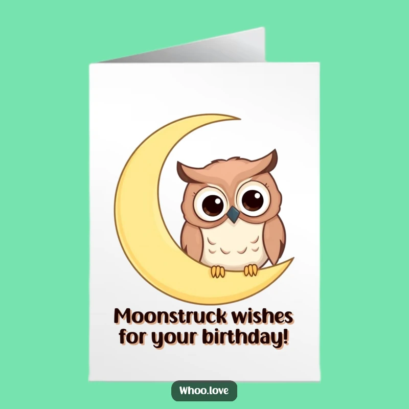 Free Printable Birthday Card: Googly Eyes Owl Moon Peek, Funny Downloadable Gift for Surprise