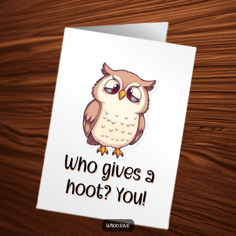 Funny Free Printable Owl Birthday Card: Curious owl character looking down with thoughtful wonder for a birthday.