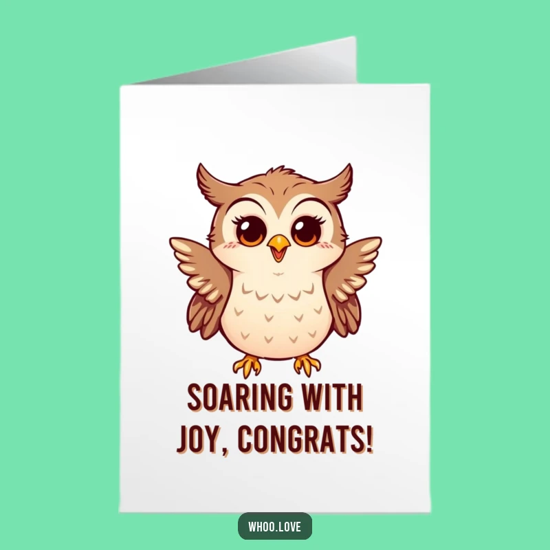 Free Printable Congrats Card: Flapping Owl Joy, Funny Downloadable Gift for Big Cheers
