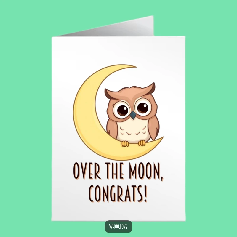 Free Printable Congrats Card: Googly Eyes Owl Moon Surprise, Funny Downloadable Gift for Achievement