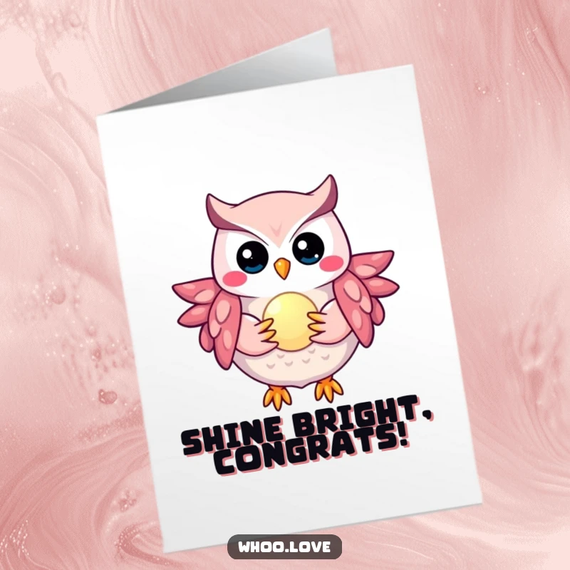 Funny Free Printable Congratulations Card with a magical owl holding a glowing orb, symbolizing success and bright futures.