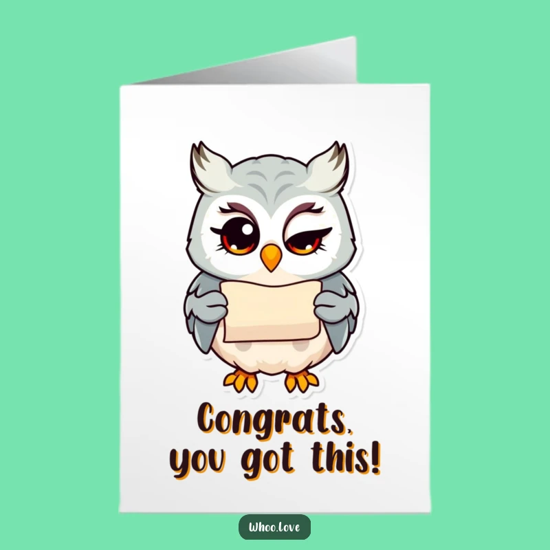 Free Printable Congrats Card: Winking Owl Scroll Funny Downloadable Gift