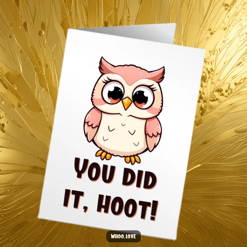 Free Printable Congratulations Card featuring an excited owl hooting, a super cheerful downloadable gift for any celebration.