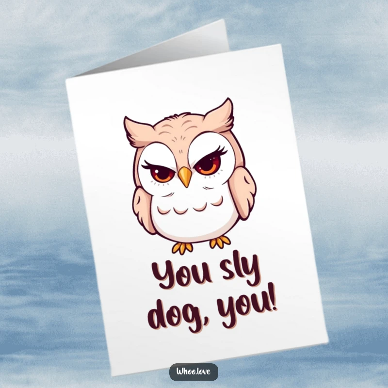 Funny Free Printable Congratulations Card featuring a winking owl character with a playful, knowing grin