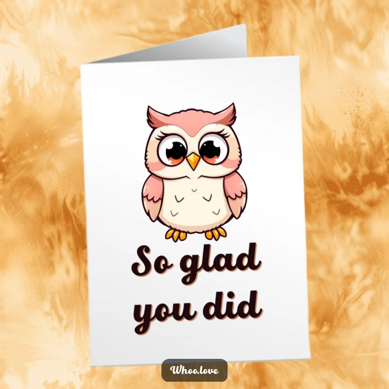 Funny Free Printable Thank You Card with an excited owl hooting, a cheerful downloadable gift to express gratitude.