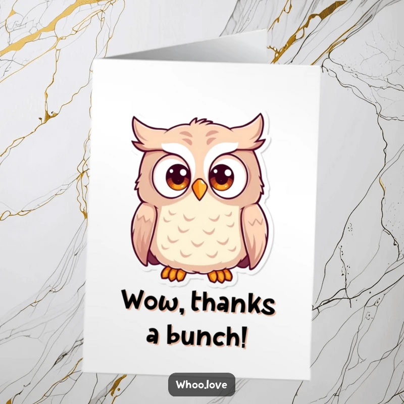 Funny Free Printable Thank You Card featuring a wide-eyed, startled owl character expressing sincere thanks