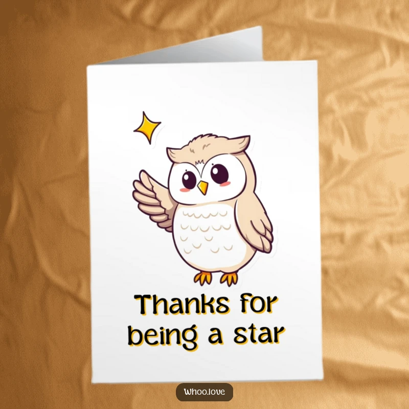 Funny Free Printable Thank You Card: A charming owl extends its wing, pointing towards a distant, sparkling star.