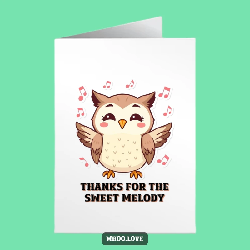 Free Printable Thank You Card: Cheerful Hooting Owl, Downloadable Music Gratitude