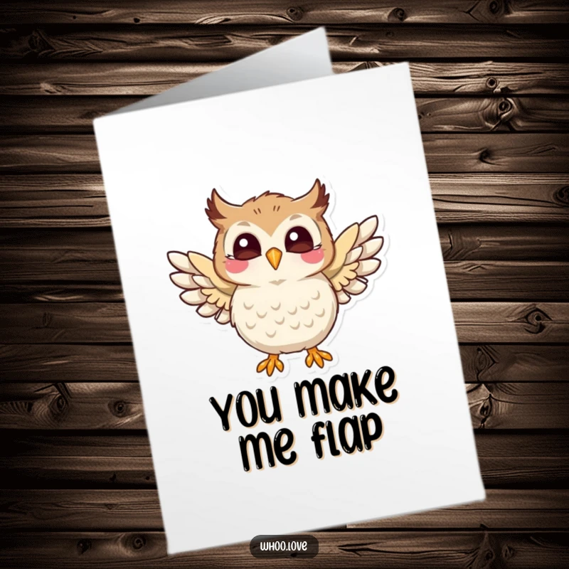 Funny Free Printable Thank You Card with a joyful owl flapping its wings, an enthusiastic downloadable gift for sincere thanks.