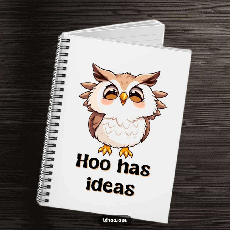 Funny notebook featuring a hooting owl character with ruffled feathers, perfect for journaling and happy notes.