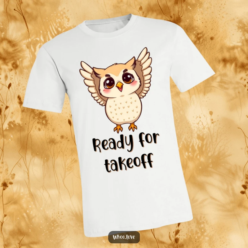 Funny enthusiastic owl t-shirt depicting an owl flapping its wings with great energy and joy. Great for expressing excitement and happiness.