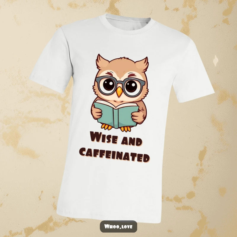 Funny owl t-shirt showcasing an owl with glasses peering intently into an open book, perfect for proud bookworms.